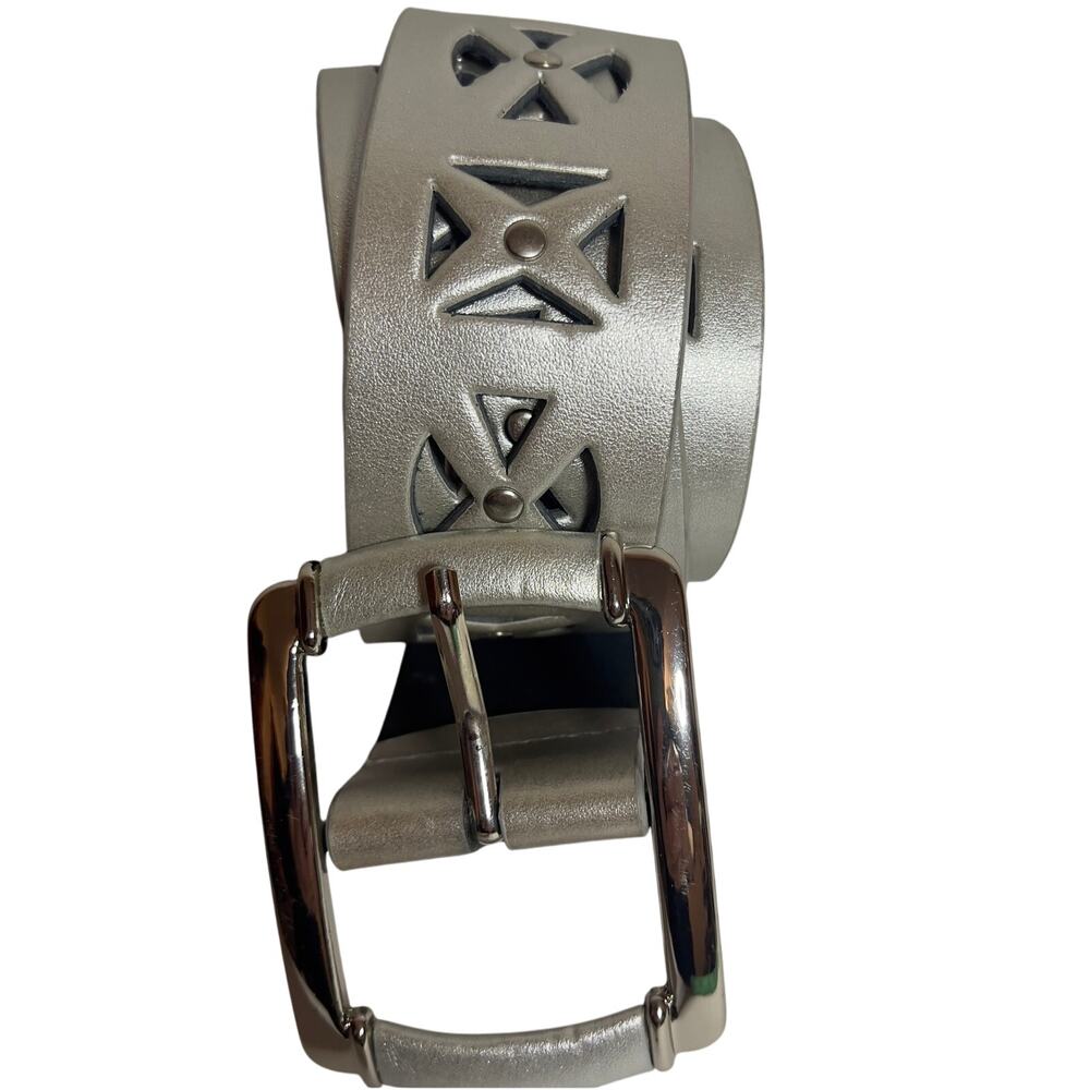 Silver Metalic Square Star Geometric Leather/Poly Statement Boho Belt Large